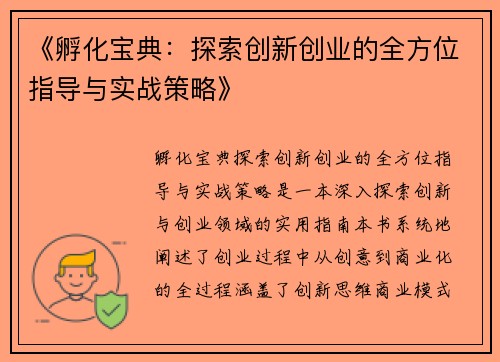 《孵化宝典：探索创新创业的全方位指导与实战策略》